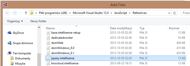 Microsoft Visual Studio 12.0 JavaScript References